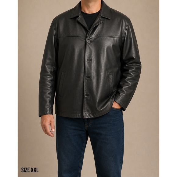 Gianna Lorenzi Other - Gianna Lorenzi Italy Leather Jacket Mens XXL Black Lambskin Coat Zip-Out Lining‎